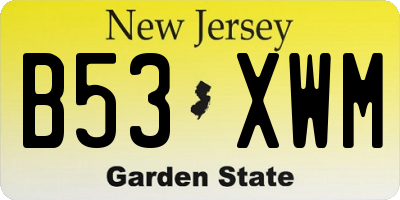 NJ license plate B53XWM