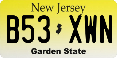 NJ license plate B53XWN