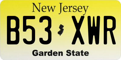 NJ license plate B53XWR
