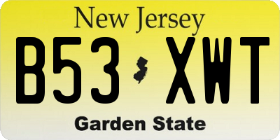 NJ license plate B53XWT