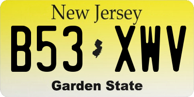 NJ license plate B53XWV