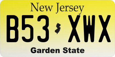 NJ license plate B53XWX
