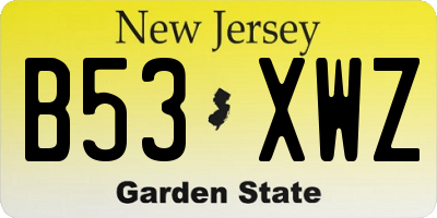 NJ license plate B53XWZ
