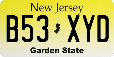 NJ license plate B53XYD