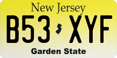 NJ license plate B53XYF
