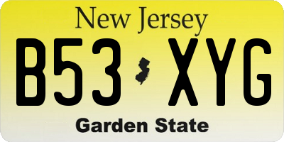 NJ license plate B53XYG