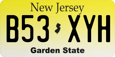 NJ license plate B53XYH