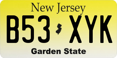 NJ license plate B53XYK