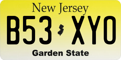 NJ license plate B53XYO