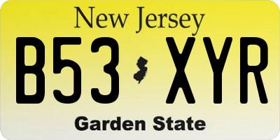 NJ license plate B53XYR