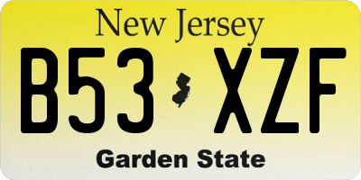 NJ license plate B53XZF