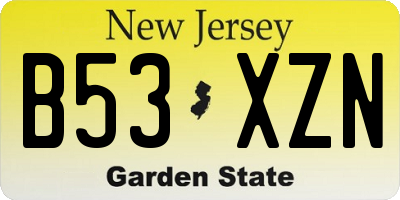 NJ license plate B53XZN