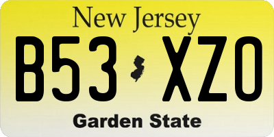 NJ license plate B53XZO