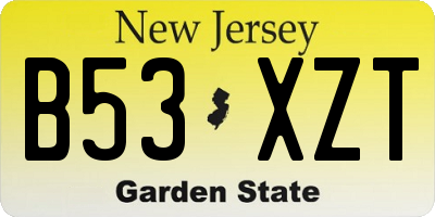 NJ license plate B53XZT