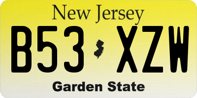 NJ license plate B53XZW