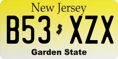 NJ license plate B53XZX