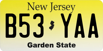 NJ license plate B53YAA