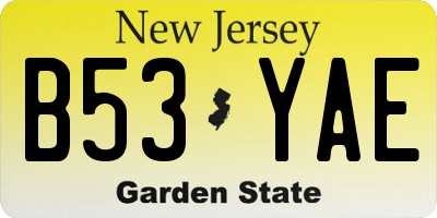 NJ license plate B53YAE