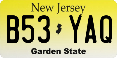 NJ license plate B53YAQ