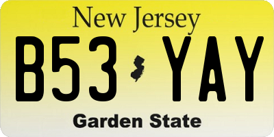 NJ license plate B53YAY