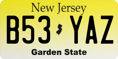 NJ license plate B53YAZ