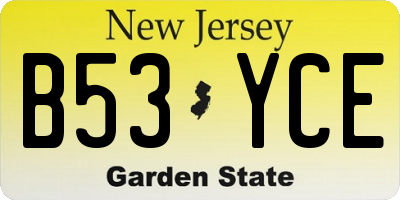 NJ license plate B53YCE