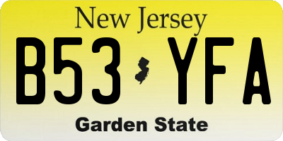 NJ license plate B53YFA