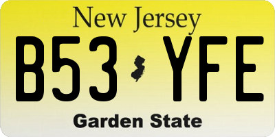 NJ license plate B53YFE