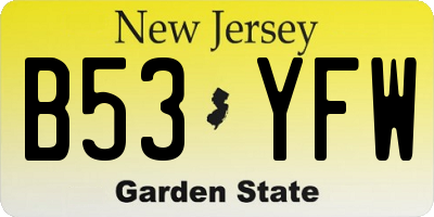 NJ license plate B53YFW