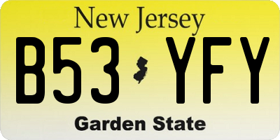 NJ license plate B53YFY