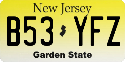 NJ license plate B53YFZ