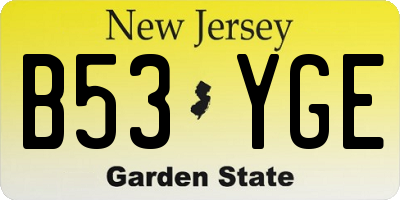 NJ license plate B53YGE