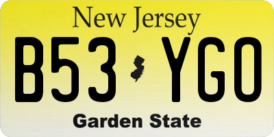 NJ license plate B53YGO