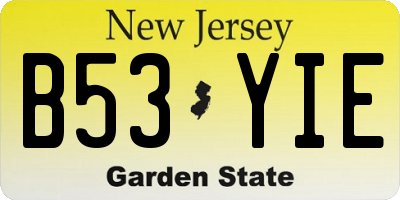NJ license plate B53YIE