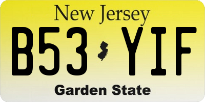 NJ license plate B53YIF