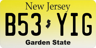 NJ license plate B53YIG