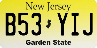 NJ license plate B53YIJ