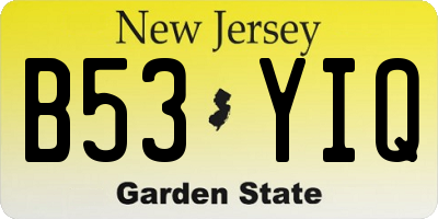 NJ license plate B53YIQ