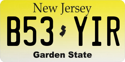 NJ license plate B53YIR