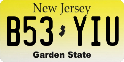 NJ license plate B53YIU
