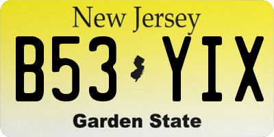 NJ license plate B53YIX