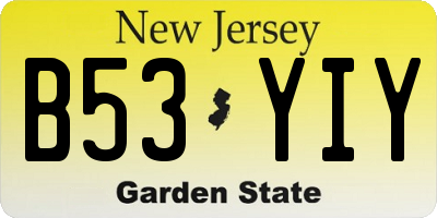 NJ license plate B53YIY