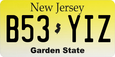 NJ license plate B53YIZ
