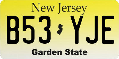NJ license plate B53YJE