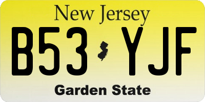 NJ license plate B53YJF
