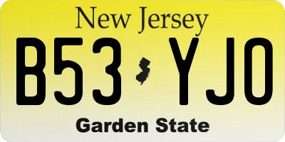NJ license plate B53YJO