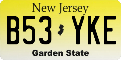 NJ license plate B53YKE