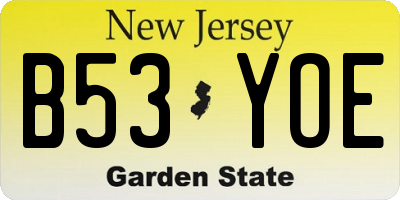 NJ license plate B53YOE