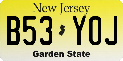 NJ license plate B53YOJ