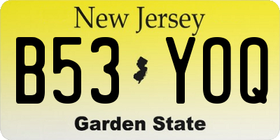 NJ license plate B53YOQ